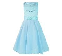 TSSOE Abito da Battesimo Bambina Abito da Sposa Ricostruzione Storica Strass Mussola Principessa Bambina Damigella d'Onore Festa di Compleanno Azzurro Chiaro 8 Anni