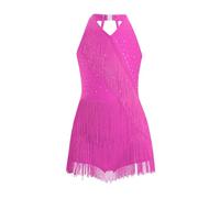 TSSOE Bambino Tutù Vestito Balletto Ballerina Ragazza Ballare Latino Salsa Samba Tango Cha-cha Concorsi Combinazione Ha Frange Strass Palla Rosa acceso 7-8 anni