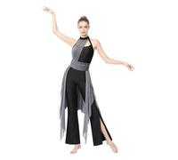 TSSOE Donna Combinazione Abito Danza Moderna E Ginnastica in Tulle | Salopette Gambe Ampia Con Fenditura Dal Studio La Scena Collo Raggettato Come Le Iontrici Danza Delladdome Carnevale