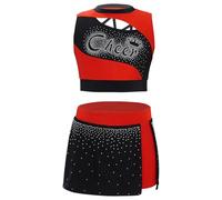 TSSOE Mini Gonna E Top Corto Insieme Danza Latino Jazz Moderno Bambina Costume Pom Pom Girl Halloween Festa Compleanno Carnevale Gioco Di Ruolo Rosso 15-16 anni