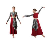 TSSOE Robe Danza Lirica Bambini Robe Liturgiche Danza Lode Le Bambine Spettacoli con Maniche Lunghe Moderna Lirica Borgogna 7-8 Anni