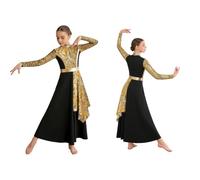 TSSOE Robe Danza Lirica Bambini Robe Liturgiche Danza Lode Le Bambine Spettacoli con Maniche Lunghe Moderna Lirica Nero 11-12 Anni