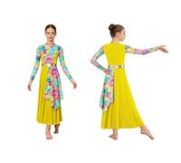 TSSOE Robe Danza Lirica Bambini Robe Liturgiche Danza Lode Le Bambine Spettacoli con Maniche Lunghe Moderna Lirica Giallo 5-6 Anni