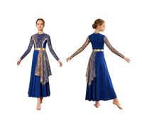 TSSOE Robe Danza Lirica Bambini Robe Liturgiche Danza Lode Le Bambine Spettacoli con Maniche Lunghe Moderna Lirica Blu 7-8 Anni