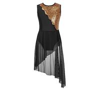TSSOE Vêtement Fille Danse Latin Jazz Salsa Paillettes Sequins Robe De Danse Lyrique Justaucorps avec Culotte Gym Ballet Tenue Patinage Black 7-8 Anni
