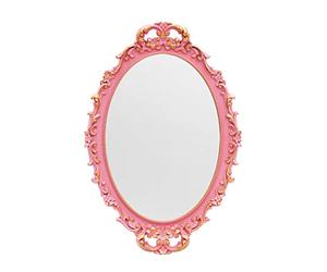 Tstarer Specchio Decorativo Vintage Rosa con Cornice, Specchi da Parete e Vassoio da Tavolo per Camera da Letto Soggiorno Comò Decor, Ovale- 24,4cm L x 36,3cm L (Rosa)