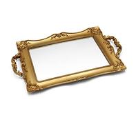 Tstarer Vassoio a specchio quadrato con cornice in oro antico, organizer per gioielli e cosmetici per comò, quadrato, 24,1 cm di larghezza x 36,8 cm di lunghezza (dorato)