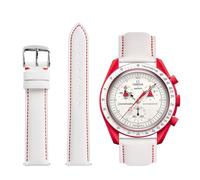 TStrap Cinturino Moonswatch Omega Swatch - Bianca Pelle Sgancio Rapido Cinturini Omega x Swatch Uomo Donna - 20mm Vitello Cinturino Orologio Omega Speedmaster di Ricambio, Bianca/Rosso Cuciture