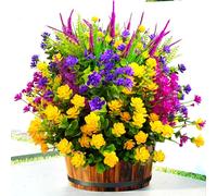 TSTWETO 20 fiori artificiali per esterni, piante artificiali per esterni, fiori finti resistenti ai raggi UV, piante finte in plastica per portico, finestra, vaso da giardino