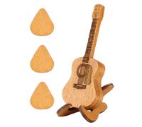Tsudoku Custodia per plettro per chitarra acustica, in legno, con supporto e 3 plettri, custodia per plettro acustica, per chitarristi e amanti, Giallo