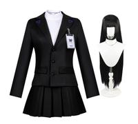 Tsukatsuki Rio Cosplay Costume JK Uniforme Outfit Set | Nero Blazer Pieghe Gonna Vestito Nero Lungo Diritto Parrucca per Halloween Carnevale