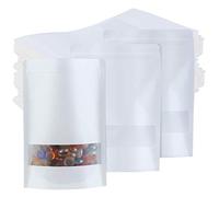 TsunNee 50 sacchetti per alimenti in carta kraft, con chiusura lampo, riutilizzabili, in carta kraft bianca, con finestra trasparente, 17 x 24 cm