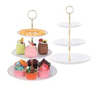 TsunNee Confezione da 2 supporti per torte a 3 livelli, piatti da dessert, torte, frutta, biscotti, caramelle, vassoio da portata a più livelli per Natale, matrimoni, compleanni, tea party