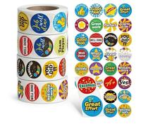TSUOUKL 2000 Pezzi Adesivi di Ricompensa per Bambini - 4 Rotoli con 32 Disegni - Adesivi Rotondi da 2,5 cm per Insegnanti e Genitori - Motivazione per Scuola e Casa