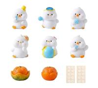 TSUOUKL 8 Pezzi Decorazione Auto Anatra da Spiaggia e Arancia, Set di Figurine Estive Carine per Cruscotto, Accessori Interni con Nastro Adesivo Senza Tracce