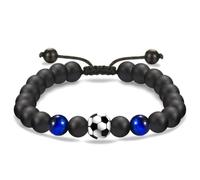 TSUOUKL Bracciale Calcio per Fan e Adolescenti, Occhio di Tigre Blu e Perline di Pietra Nero Opaco, Accessorio Sportivo Intrecciato Regalo per Amanti del Calcio, Blu e Nero