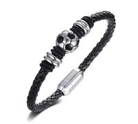 TSUOUKL braccialetto di calcio, ciondolo in pelle nera/acciaio inossidabile con biglietti di benedizione e sacchetti regalo, regali di calcio per adolescenti, squadre, figlio, nipote, fratello