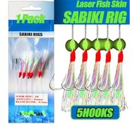 TSURI Sabiki - Mitragliatrice con piuma lucida 5 cm, esca da pesca in mare per sgombri, bar, Luoghi e Orfie, misura ami 1/0