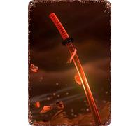Tsushima Sekiro Sword Poster in latta a tema anime, decorazione per soggiorno, bar, cartello decorativo da parete 30,5 x 20,3 cm