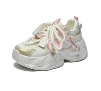 Tsuukuie Sneaker da donna con plateau, con lacci, leggere, comode, per il tempo libero, in rete traspirante, beige., 35 EU