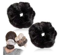 TSWNG Scrunchies - 2 elastici per capelli in morbida pelliccia sintetica, fascia elastica per capelli, per donna, ragazza, vita quotidiana, feste, regali, nero