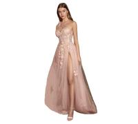 TSxuelian Abiti da sera formali da donna con scollo a cuore in tulle a una spalla floreale con spacco, Blush, 46