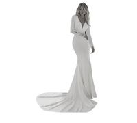 TSxuelian Abito da sposa a sirena a maniche lunghe da donna in raso abiti da sposa musulmani aperti sul retro, A-Bianco, 42