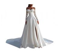 TSxuelian Elegante fuori dalla spalla abiti da sposa a maniche lunghe scollo a cuore una linea pieghe abiti da sposa, avorio, 38