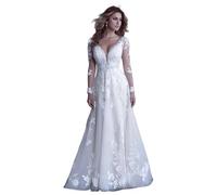 TSxuelian Vestiti da cerimonia nuziale della sirena del manicotto lungo per il vestito da cerimonia nuziale dell'applique, bianco, 38