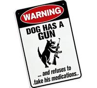 Tsynapter Cartello di allarme unico a tema Watchdog, design in metallo antiruggine con messaggio giocoso adatto per cancello da cortile per uso esterno, 15 x 20 cm, cartello unico per porta