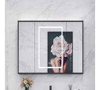 TSYORHSC Armadietto per medicinali con Specchio HD, armadietto per medicinali Moderno con Luce LED, Specchio da Bagno con Contenitore, mobiletto da Bagno Rustico da Parete, per Bagno e Cucina (80 * 7