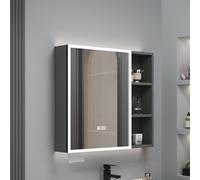 TSYORHSC Armadietto per medicinali Moderno con Luce intensa, armadietto per medicinali per Bagno con Specchio e luci a LED, Specchio per Bagno con Contenitore, per Bagno da Incasso o da Parete (Grigi