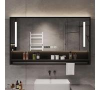 TSYORHSC Mobiletto Moderno per Il Bagno con Specchio a Parete, 3 Ante, luci con sensore Touch, Ripiani Regolabili, Elegante Finitura Nera (110x75x12 cm), Perfetto per spazi ordinati!
