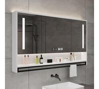 TSYORHSC Mobiletto per Bagno con Specchio a LED con 3 Ante, Contenitore a Parete con Ripiani Regolabili, luci con sensore Touch, Elegante Specchio per Il Trucco Bianco da 120 cm per bagni Moderni