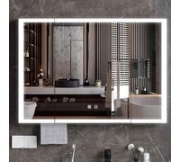 TSYORHSC Mobiletto per Bagno con Specchio a LED, in Alluminio, da Parete, antiappannamento, 90/100 cm, Design a 3 Ante, a Risparmio energetico, Moderno, Senza portasciugamani.