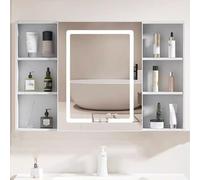 TSYORHSC Specchio da Bagno con Contenitore, mobiletto per medicinali da Bagno con luci a LED e Specchio, dimmerabile, antiappannamento, mobiletto da Parete per Bagno (Colore: Bianco B, Dimensioni: 10