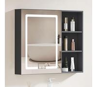 TSYORHSC Specchio da Bagno con Contenitore, mobiletto per medicinali da Bagno con luci a LED e Specchio, dimmerabile, antiappannamento, mobiletto da Parete per Bagno (Colore: Grigio B, Dimensioni: 60