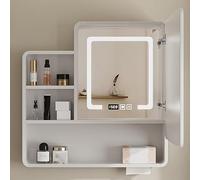 TSYORHSC Specchio da Bagno con Contenitore, mobiletto per Specchio da Bagno a LED, Moderno mobiletto per medicinali con Specchio da Parete e Anta, Montaggio a Incasso o in Superficie, Bianco (Colore: