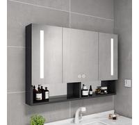 TSYORHSC Specchio Luminoso da Bagno con Contenitore antiappannamento, mobiletto per medicinali da Bagno con Specchio e luci a LED, mobiletto per medicinali con Specchio e portarotolo di Carta, interr