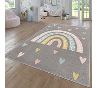 TT Home Tappeto Bambini Cameretta Bambina Ragazzi Moderno Arcobaleno Nuvola Motivo Con Animale Colorato, Colore:Grigio 2, Dimensione:133 cm Quadrato