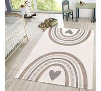 TT Home Tappeto Bambini Chicco Tappeto Stanza Bambini Arcobaleno Cuore 3D, Colore: Beige Crema Antracite, Dimensione:80x150 cm