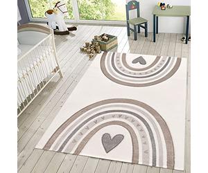 TT Home Tappeto Bambini Chicco Tappeto Stanza Bambini Arcobaleno Cuore 3D, Colore: Beige Crema, Dimensione:120x170 cm