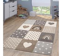 TT Home Tappeto Bambini Chicco Tappeto Stanza Bambini Arcobaleno Cuore Polkadot, Colore: Grigio Beige Crema, Dimensione:133 cm Quadrato