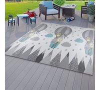 TT Home Tappeto Da Gioco Cameretta Lavabile Montagne Motivo Animale Reversibile Luna, Colore:Grigio Petrolio Crema, Dimensione:150x200 cm
