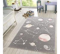 TT Home Tappeto da gioco con stelle e pianeti per la cameretta dei bambini in grigio, Dimensione:140x200 cm
