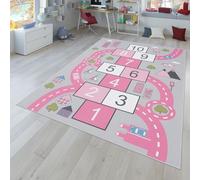 TT Home Tappeto da gioco per la camera dei bambini, con strade e con il gioco della Campana, in rosa, Dimensione:160x220 cm