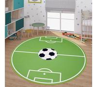 TT Home Tappeto da gioco per la cameretta dei bambini con design del gioco del calcio, in verde, Dimensione:Ø 160 cm tondo