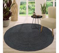 TT Home Tappeto Fibra Naturale Juta Soggiorno Rotondo Etnico Boho Fatto A Mano Bordura, Colore:Antracite, Dimensione:120 cm Rund