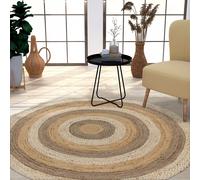 TT Home Tappeto Fibra Naturale Juta Soggiorno Rotondo Etnico Boho Fatto A Mano Bordura, Colore:Multicolore, Dimensione:100 cm Rund