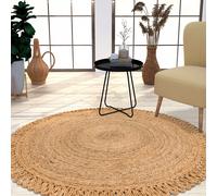 TT Home Tappeto Fibra Naturale Juta Soggiorno Rotondo Etnico Boho Fatto A Mano Bordura, Colore:Natura 4, Dimensione:80 cm Rund